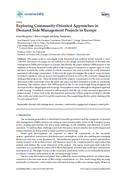 2016 - Exploring Community-Oriented Approaches in Demand Side Management Projects in Europe