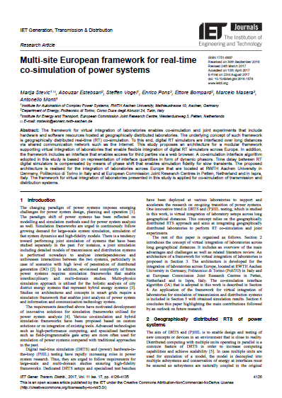 2017 - Multi-site European framework for real-time co-simulation of power systems