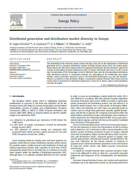 2011 - Distributed generation and distribution market diversity in Europe